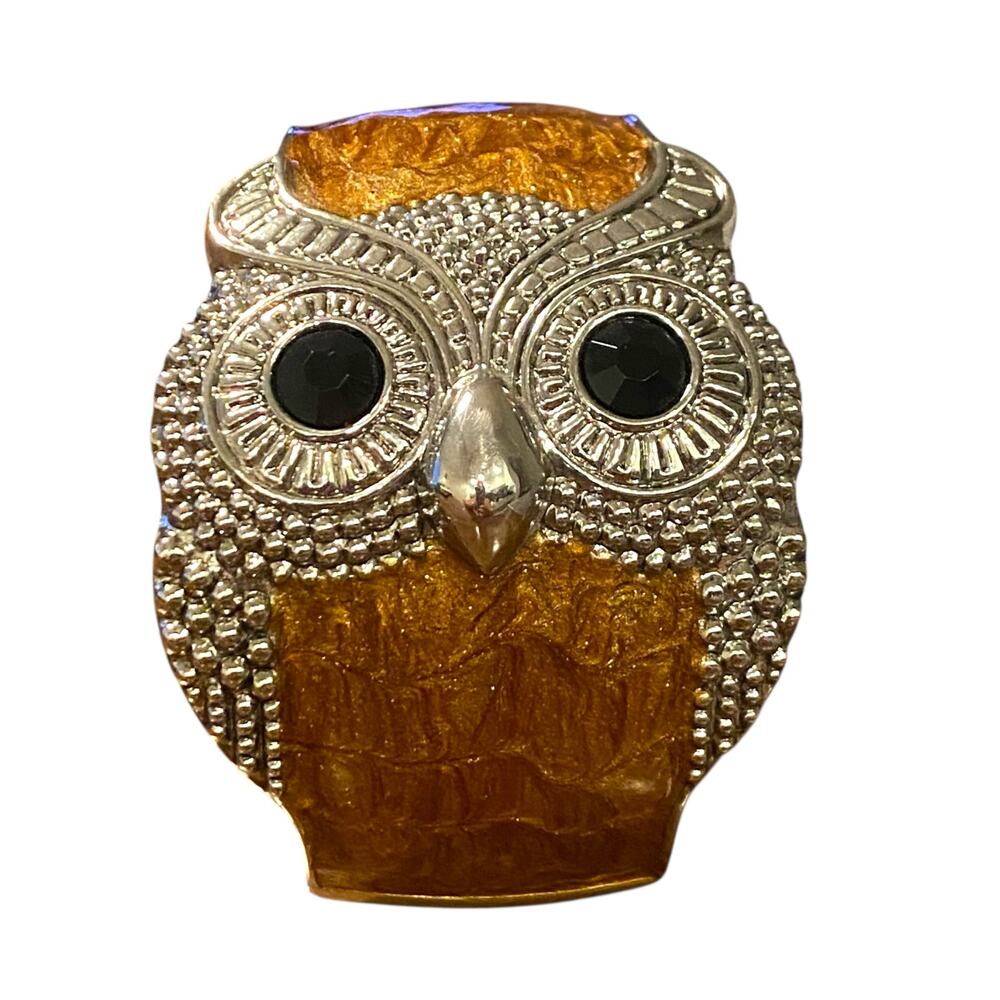 Ladies Vintage Chunky Silver Tone Owl Spirit Animal Wide Hinged Cuff Bracelet